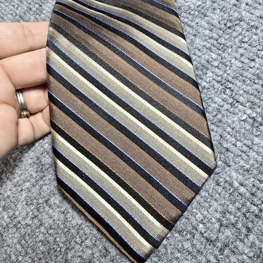 Bugatti Mens Silk Tie Brown Gold Stripe Classic Necktie - Picture 2 of 6